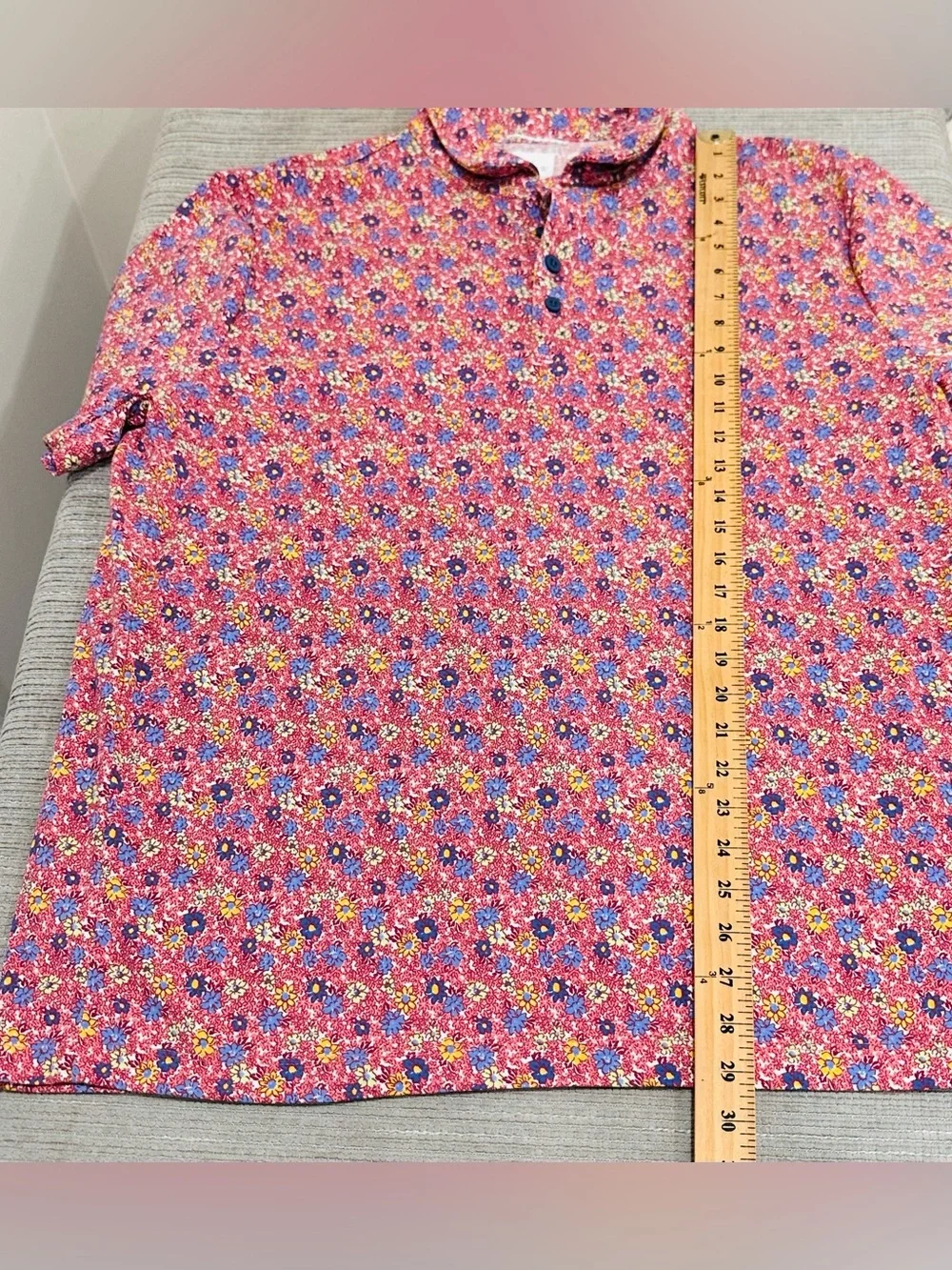 J. Crew Oarsman Men's Polo Shirt Floral All Over Print Short Sleeve Pink Blue L